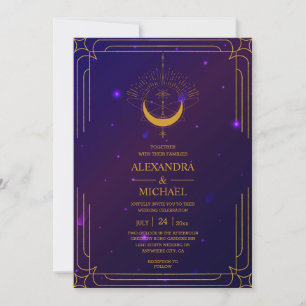Mystisch Rosa Blau Himmlische Sterne Hochzeit Einladung