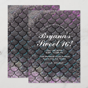 Mystisch rosa Silberner Glitzer Meerjungfrau Süß 1 Einladung