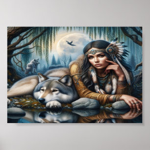 Mystische amerikanische Ureinwohner mit Wölfen 12x Poster