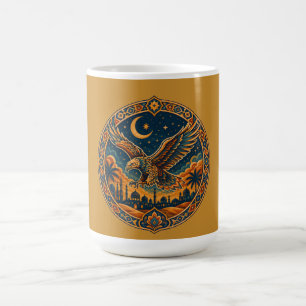 Mystische arabische Eulen-Halbmond-Wüstenkunst Kaffeetasse