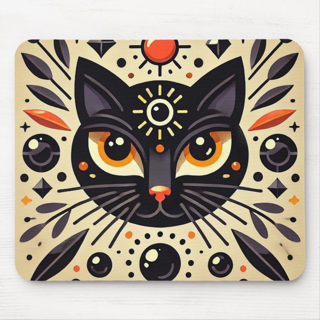 Mystische Artwork einer schwarzen Katze Mousepad (Vorne)