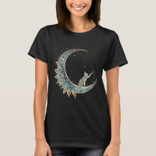 Mystische ästhetische Katze auf dem Halbmond Lu T-Shirt