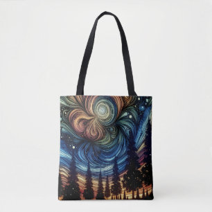 Mystische ätherische Kunst mit Bäumen und Nachthim