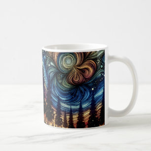 Mystische ätherische Kunst mit Bäumen und Nachthim Kaffeetasse