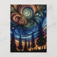 Mystische ätherische Kunst mit Bäumen und nächtlic