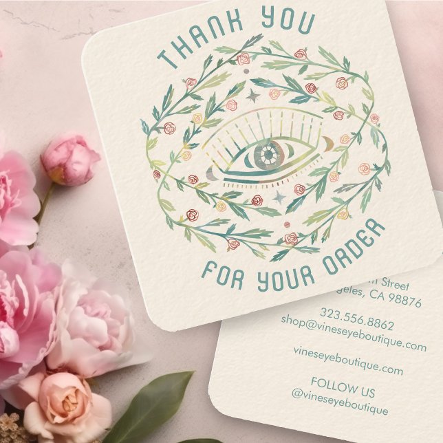 Mystische Augen Rose Weinreben Magische Ordnung Da Quadratische Visitenkarte (Mystical Eye Roses Vines Magical Order Thank You Square Business Card
)