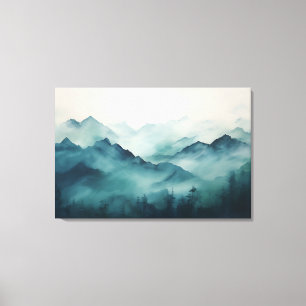 Mystische Berge im Nebel und verzauberter Wald Leinwanddruck
