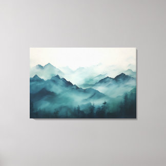 Mystische Berge im Nebel und verzauberter Wald Leinwanddruck