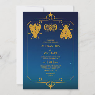 Mystische Blaue Goldene Himmelssterne Hochzeit Einladung