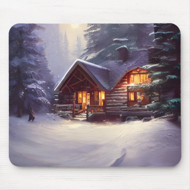 Mystische Blockhütte inmitten des Evergreen Mousepad (Vorne)