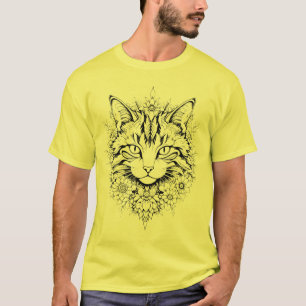 Mystische Blumenkatze - Intrikierte Schwarz-Weiß-K T-Shirt
