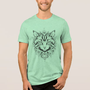 Mystische Blumenkatze - Intrikierte Schwarz-Weiß-K Tri-Blend Shirt