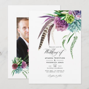 Mystische Boho-Sukkulenten-Pflanzen-Hochzeitsfoto Einladung