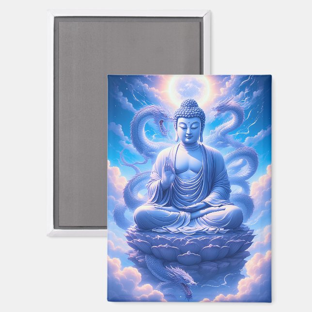 Mystische Buddha-Meditation mit Drachen Magnet (Vorderseite/Rückseite)