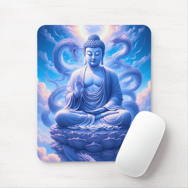 Mystische Buddha-Meditation mit Drachen Mousepad (Mit Mouse)