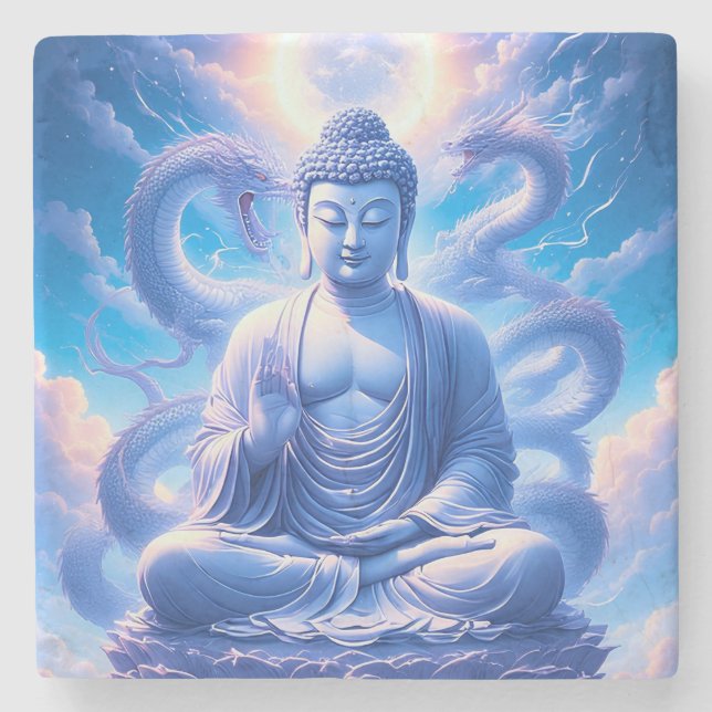 Mystische Buddha-Meditation mit Drachen Steinuntersetzer (Vorderseite)