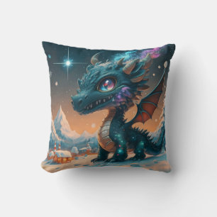 Mystische Chibi-Drache Winterlandschaft Kissen