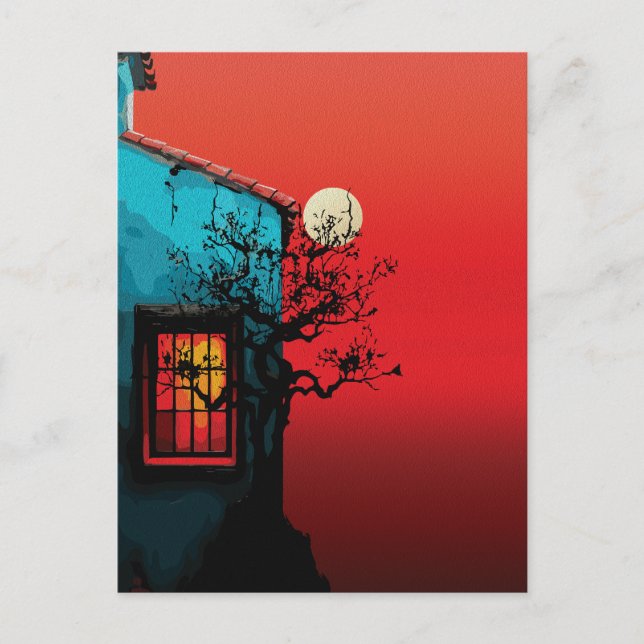 Mystische Dämmerungsfensterszene Postkarte (Vorderseite)