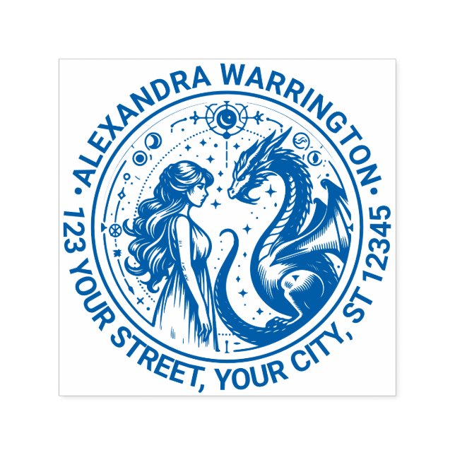 Mystische Drache und Prinzessenname-Rücksendeadres Permastempel (Design)