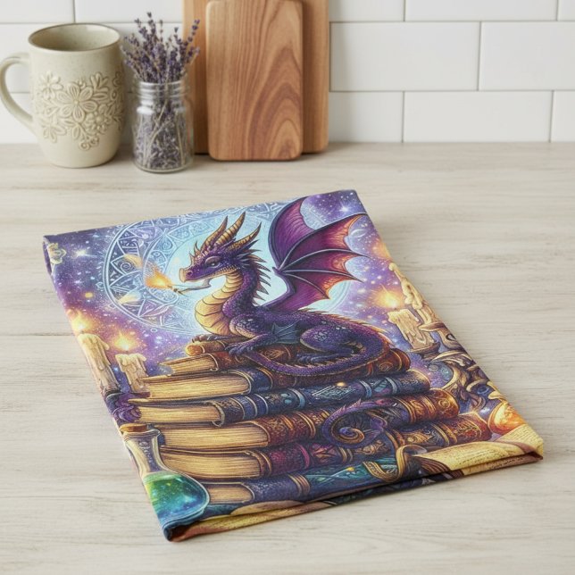 Mystische Drachenzauberer Bücher Geschirrtuch (Von Creator hochgeladen)