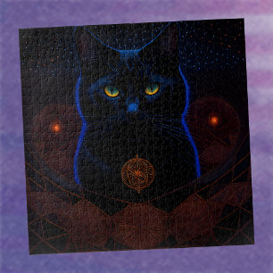 Mystische dunkle himmlische schwarze Katzen Fantas Puzzle