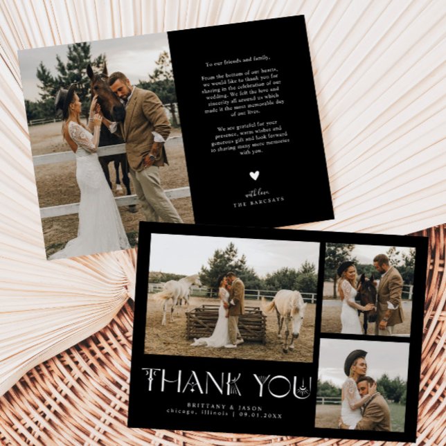 Mystische Elegance Foto Collage Wedding Black Dankeskarte (Von Creator hochgeladen)