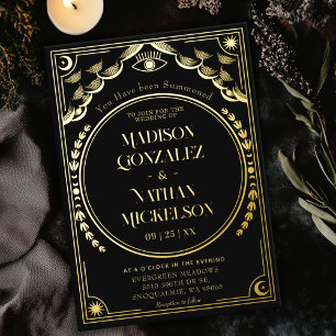 Mystische elegante goldene Tarot-Gothic-Hochzeit Folieneinladung