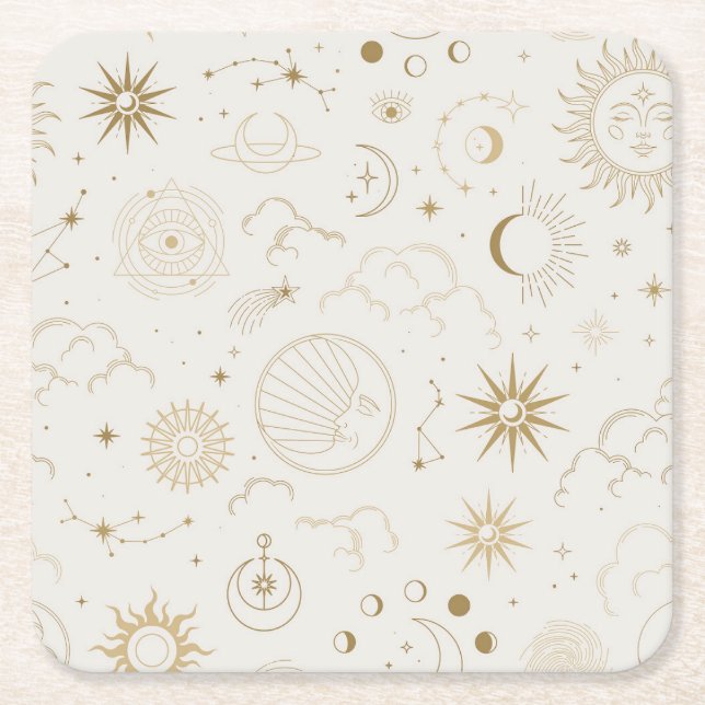 Mystische Elemente der Himmelssonne und des Mondes Rechteckiger Pappuntersetzer (Vorderseite)