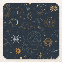 Mystische Elemente der Himmelssonne und des Mondes Rechteckiger Pappuntersetzer