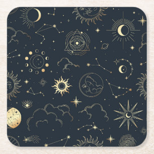 Mystische Elemente der Himmelssonne und des Mondes Rechteckiger Pappuntersetzer