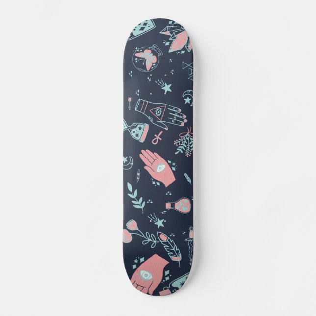 Mystische Esoterische Rosa Böse Augen Hand Tränke  Skateboard (Vorderseite)