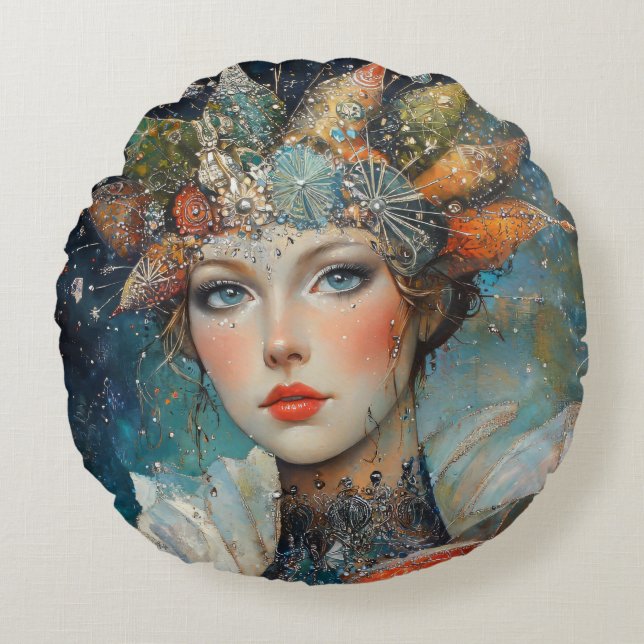 Mystische Fantasie starke Frau Rundes Kissen (Vorderseite)