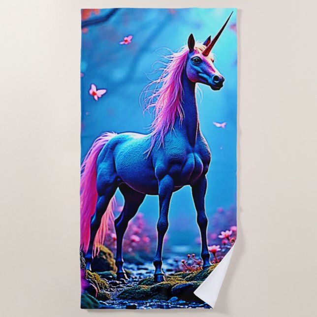 Mystische Fantasy-Einhorn-Kunst Strandtuch (Vorderseite)