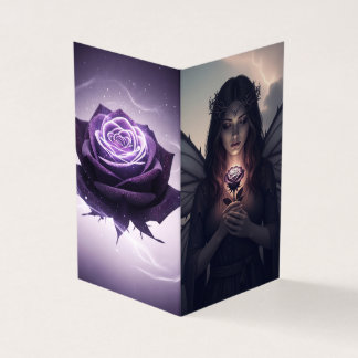Mystische Fee mit Violett-Rose | Dankeskarte