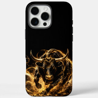 Mystische Feuerstier-Handyhülle Schwarz&Gold iPhone 16 Pro Max Hülle