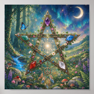 Mystische Flora Pentagramm & Edelstein Himmels Kun Poster