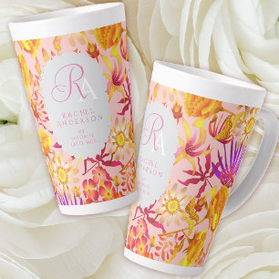 Mystische Floral Monogramm rosa Latte Tasse blühen
