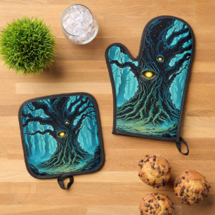 Mystische Forest Eye Tree Art Ofenhandschuh & Topflappen-Set