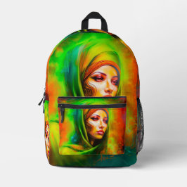 Mystische Frau in Neonfarben Bedruckter Rucksack