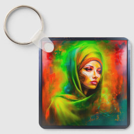 Mystische Frau in Neonfarben Schlüsselanhänger