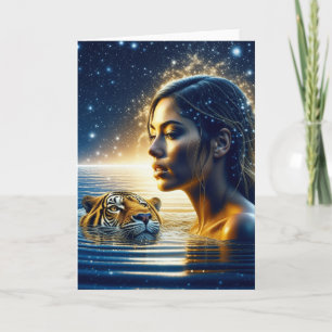 Mystische Frau mit Tiger schwimmen Karte