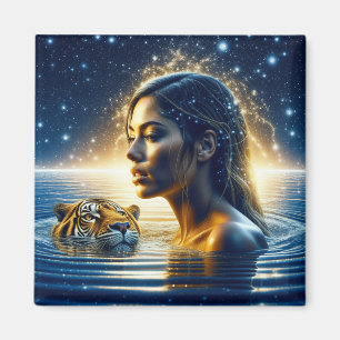Mystische Frau mit Tiger schwimmen Magnet