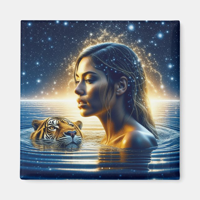 Mystische Frau mit Tiger schwimmen Magnet (Vorne)