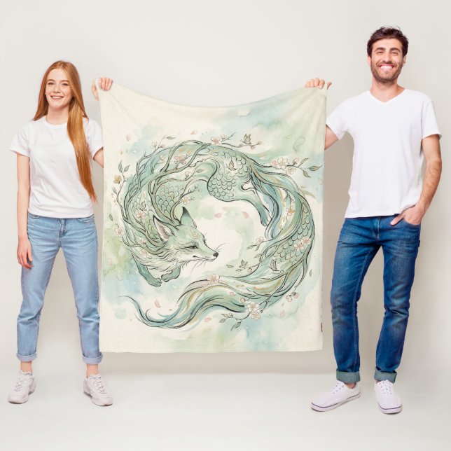 Mystische Fuchsdrachen-Aquarellkunst (1) Fleecedecke (Beispiel)