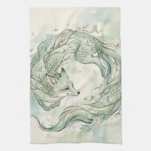 Mystische Fuchsdrachen-Aquarellkunst (1) Geschirrtuch