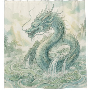 Mystische Fuchsdrachen-Aquarellkunst (2) Duschvorhang