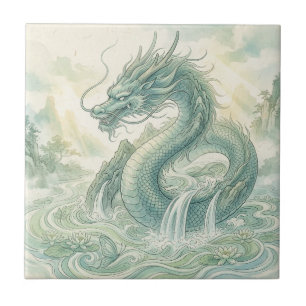 Mystische Fuchsdrachen-Wasserfarbenkunst (2) Fliese