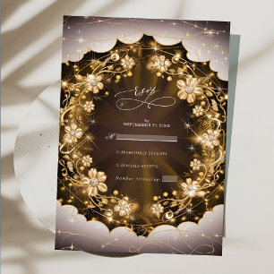 Mystische Glitzern und goldene Blumenhochzeit RSVP Karte