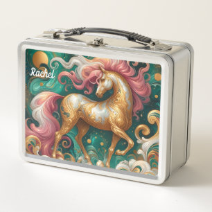 Mystische goldene Fantasy-Pferd-Metall-Lunchbox Metall Brotdose