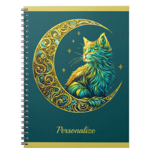 Mystische goldene Katze auf dem Mond, himmlisches  Notizblock